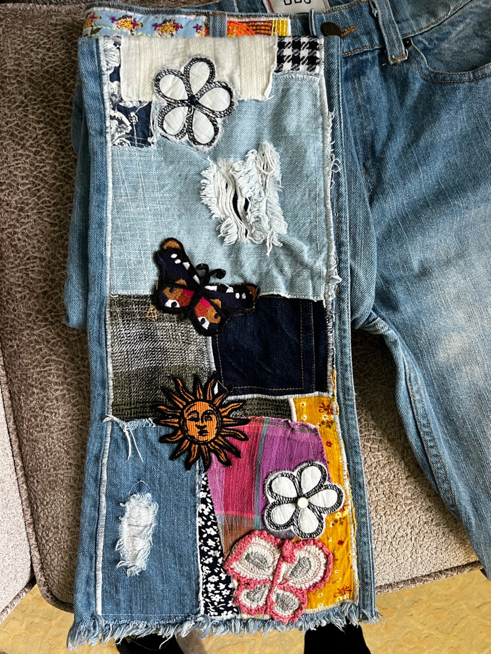BDG Blue Patchwork Straight-Leg Jeans with Embroidered Accents - Picture 10 of 12